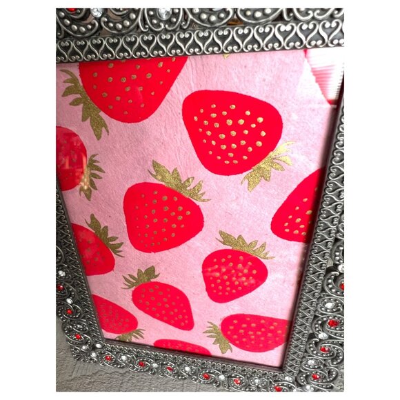 PIER 1 Beaded Metal Picture Frame Silver Red Filigree Wall Tabletop 5x7 - Picture 3 of 11